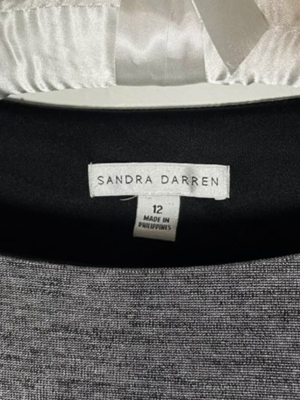 Sandra Darren Black Grey Diagonal Colorblock Long Sleeve Belted Dress Size 12 - Picture 8 of 11
